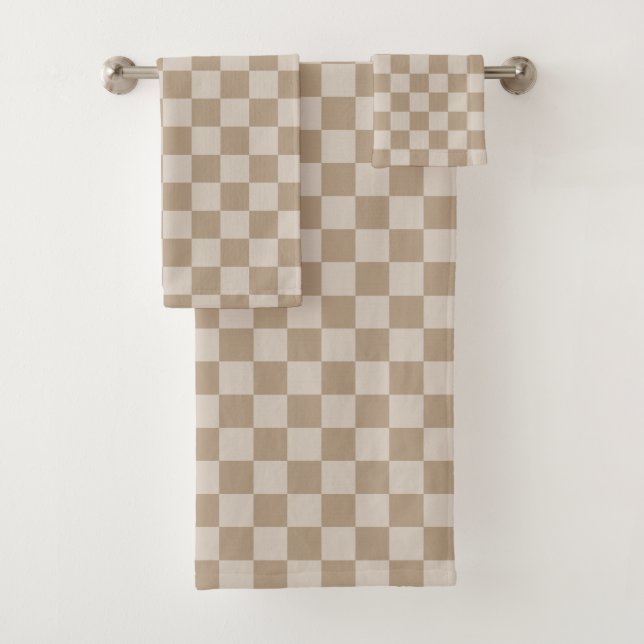 Conjunto De Toalhas Nome do Script de Xadrez Bege Taupe (Insitu)