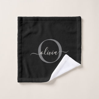 Conjunto De Toalhas Nome do Script do Monograma da Cinza Negra Moderna