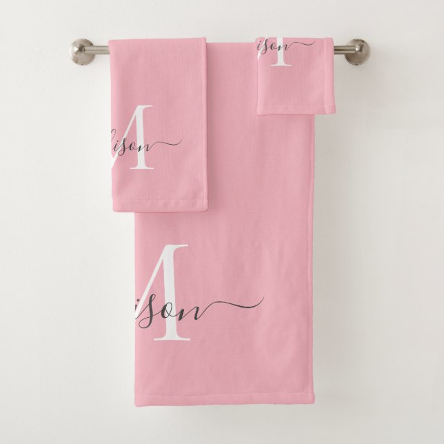 Conjunto De Toalhas Nome do Script do Monograma da Cinza Rosa Espelhad (Insitu)