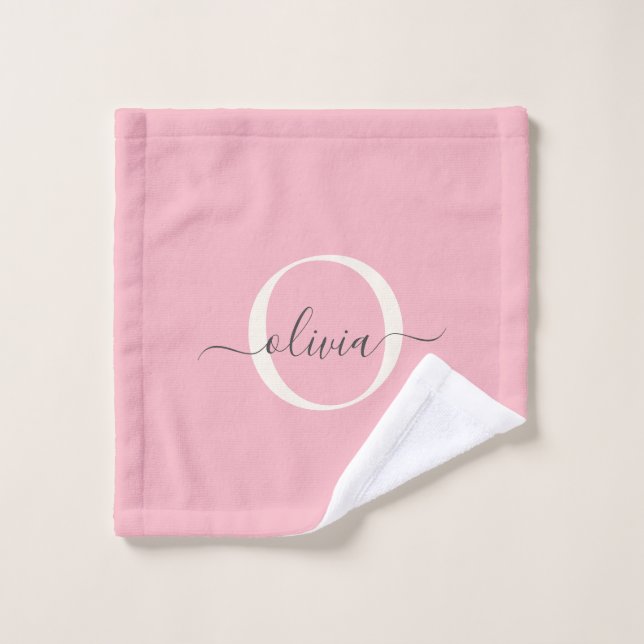 Conjunto De Toalhas Nome do Script do Monograma da Cinza Rosa Espelhad (Pano de lavar)