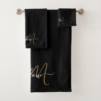 Conjunto De Toalhas Nome do Script do Monograma Dourado Moderno