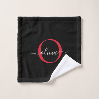 Conjunto De Toalhas Nome do Script do Monograma Vermelho Moderno Black