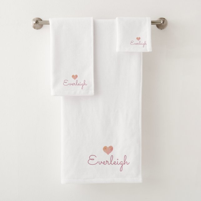 Conjunto De Toalhas Nome do Script Rosa-Cons Heart Towel (Insitu)