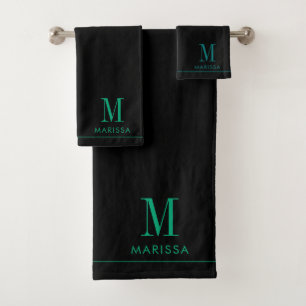 Conjunto De Toalhas Nome do Teal Monograma Elegante Preto