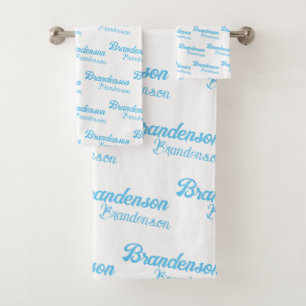 Conjunto De Toalhas Nome do Texto Azul Moderno Caligrafia