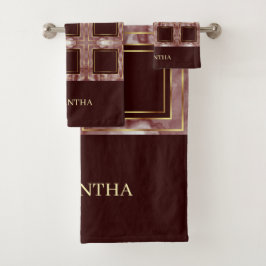 Conjunto De Toalhas Nome Dos Quadrados De Repetição Dourada E Rosa Bri