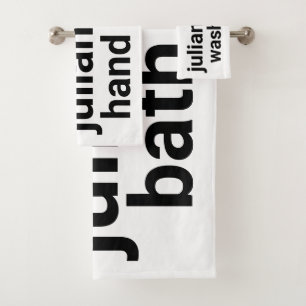 Conjunto De Toalhas Nome e etiqueta preto minimalista moderno