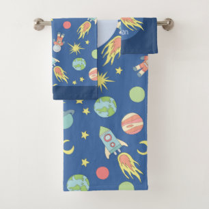Conjunto De Toalhas Nome e padrão colorido de espaço para envio de f