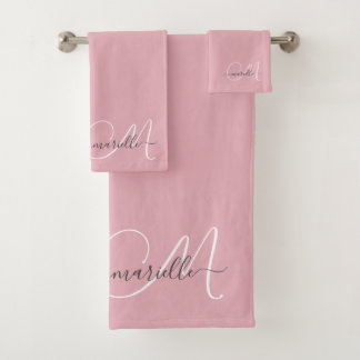 Conjunto De Toalhas Nome Elegante do Script de Monograma da Cinza Rosa