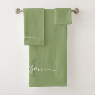 Conjunto De Toalhas & Nome inicial personalizável com verde leve