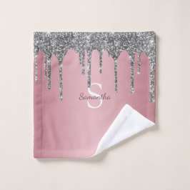 Conjunto De Toalhas Nome Monograma com Efeito de Gotas de Purpurina Ro