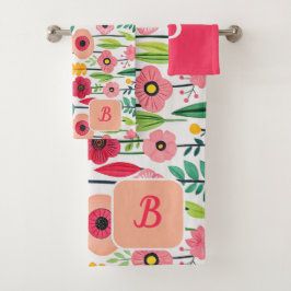 Conjunto De Toalhas Nome Monograma de Padrão Floral de Aquarela