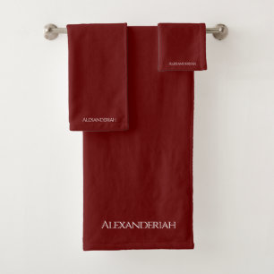 Conjunto De Toalhas Nome Monograma Vermelho de Ferrugem Maroon Moderno