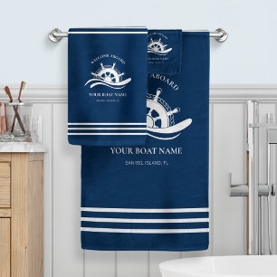 Conjunto De Toalhas Nome Náutico do Barco Marinho Roda Azul do Navio