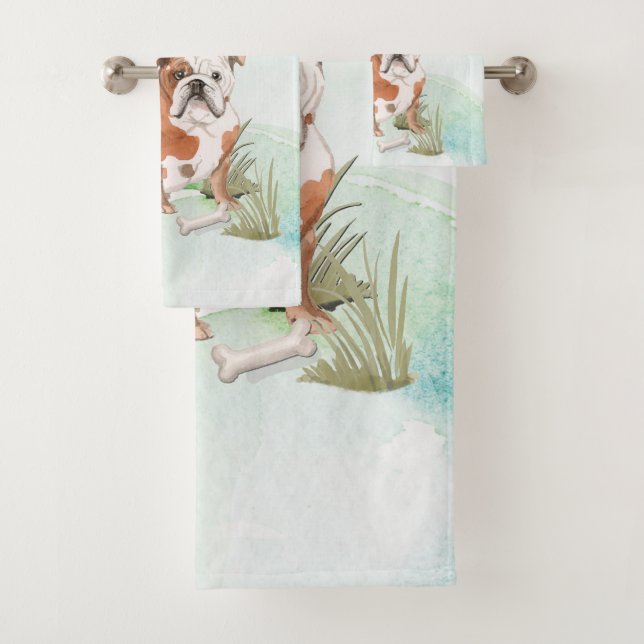 Conjunto De Toalhas Nome Personalizado Cão-de-Pera Inglês Buldogue (Insitu)