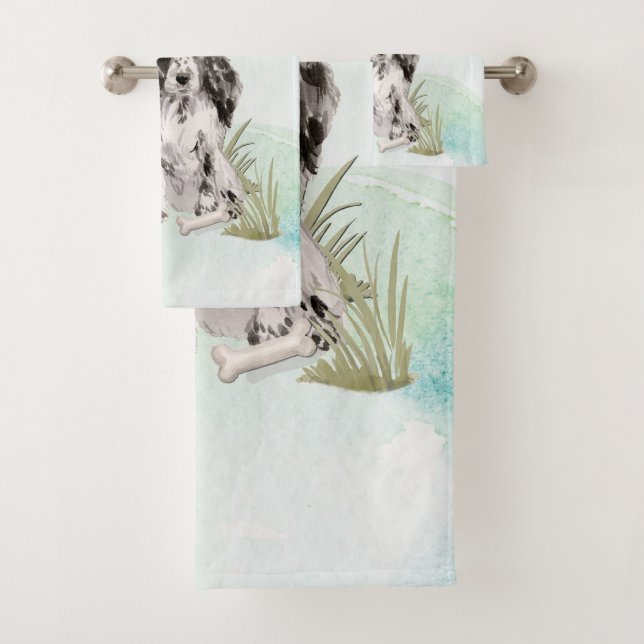 Conjunto De Toalhas Nome Personalizado Cão Pet Cocker Spaniel (Insitu)