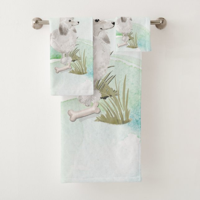 Conjunto De Toalhas Nome Personalizado Cão Pet Pet White Poodle (Insitu)