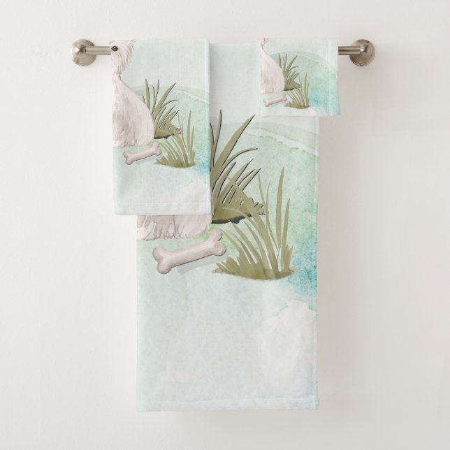 Conjunto De Toalhas Nome Personalizado Cão Pet Westie (Insitu)