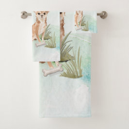 Conjunto De Toalhas Nome Personalizado Chihuahua Pet Dog