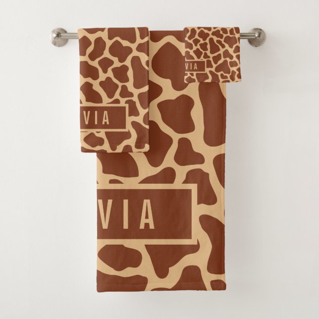 Conjunto De Toalhas Nome Personalizado Clássico Girafa Animal Print Pa (Insitu)