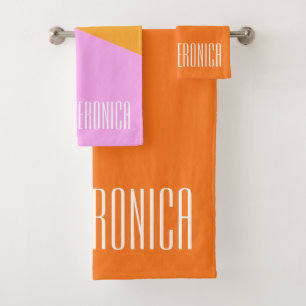 Conjunto De Toalhas Nome Personalizado Cor-de-rosa Amarelo laranja, Ge