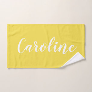 Conjunto De Toalhas Nome Personalizado da Caligrafia Chic Amarelo de V