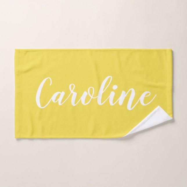 Conjunto De Toalhas Nome Personalizado da Caligrafia Chic Amarelo de V (Toalha de mão)