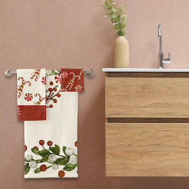 Conjunto De Toalhas Nome Personalizado de Candy Cane Wreath de Natal N