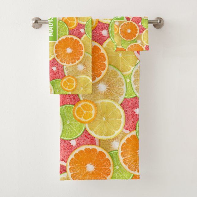 Conjunto De Toalhas Nome personalizado de Citrus coloridos (Insitu)