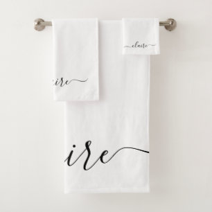 Conjunto De Toalhas Nome Personalizado De Script De Caligrafia Preta E