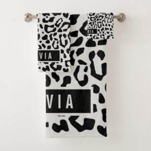 Conjunto De Toalhas Nome Personalizado Divertido Neve Leopardo Padrão