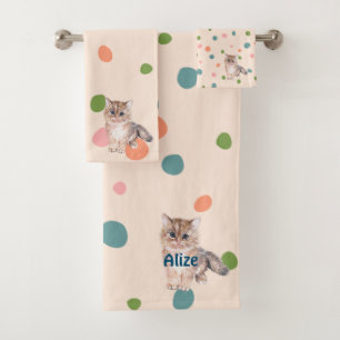 Conjunto De Toalhas Nome personalizado docinho de gato moderno gatinho