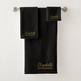 Conjunto De Toalhas Nome Personalizado em Preto Corvo