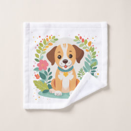 Conjunto De Toalhas Nome Personalizado Floral Fofo Cachorro Filhote Cr