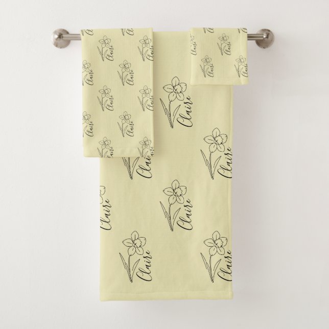 Conjunto De Toalhas Nome personalizado March daffodil Birth Flower (Insitu)