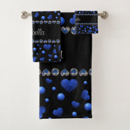 Conjunto De Toalhas Nome personalizado, padrão de brilho cardíaco azul