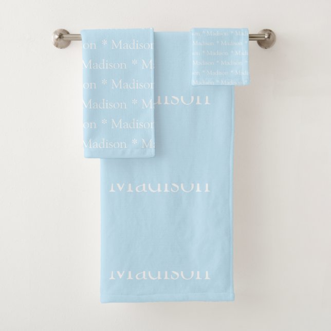Conjunto De Toalhas Nome personalizado padrão de texto branco azul cla (Insitu)