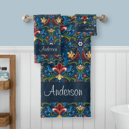 Conjunto De Toalhas Nome Personalizado Padrão Floral Arte Folclórica E