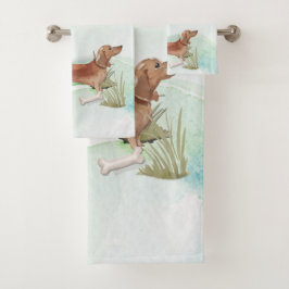 Conjunto De Toalhas Nome Personalizado Tan Dachshund Pet Dog