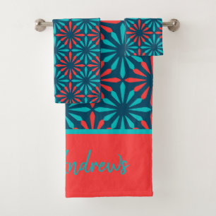 Conjunto De Toalhas Nome personalizado teste padrão do vermelho azul