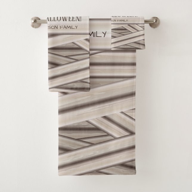 Conjunto De Toalhas Nome Personalizável da Família de Stripes de múmia (Insitu)