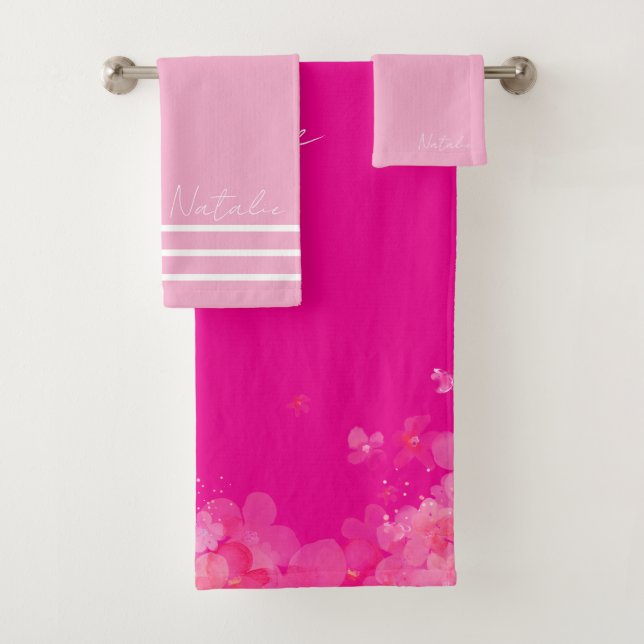 Conjunto De Toalhas Nome rosa quente de flor de jardim de aquarelas (Insitu)