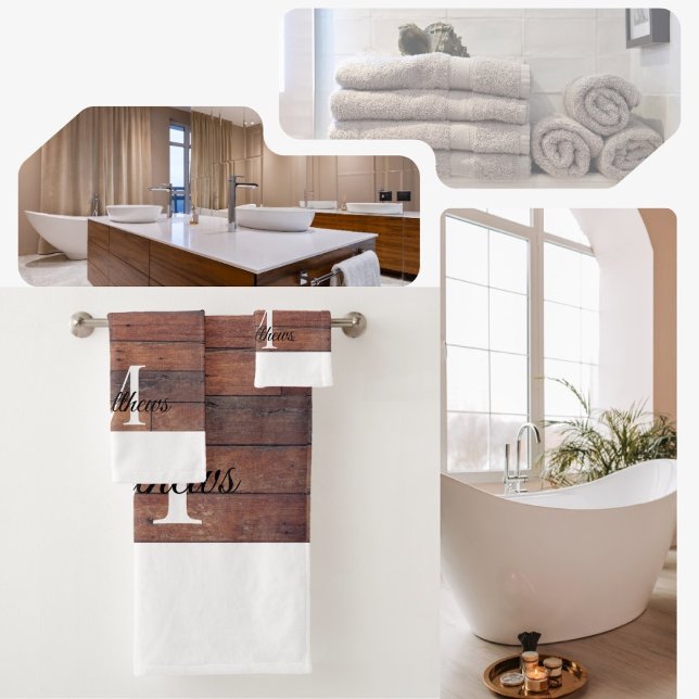 Conjunto De Toalhas Nome Único do Monograma do Padrão de Tijolo Russo  (Rustic Brown Bathroom Towel.)