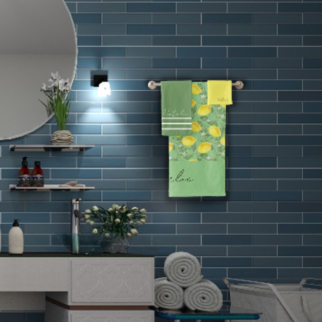 Conjunto De Toalhas Nome verde do padrão limão da Aquarela (Criador carregado)