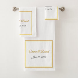 Conjunto De Toalhas Nomes e Data de Casamento Minimalista Elegante Per