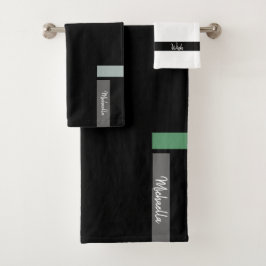 Conjunto De Toalhas Nordic Azul Couve Verde Detalhe Monogramado