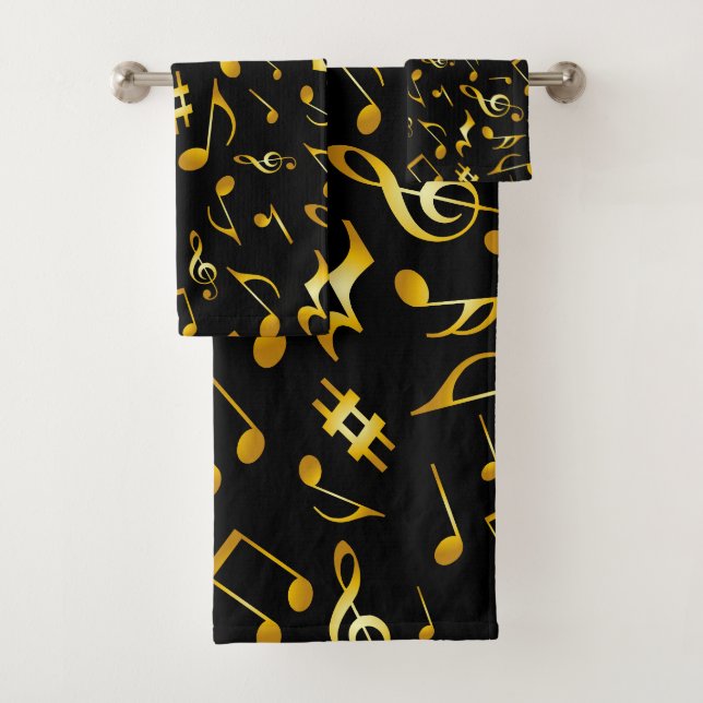 Conjunto De Toalhas Notas de música Douradas e clássicas em preto (Insitu)
