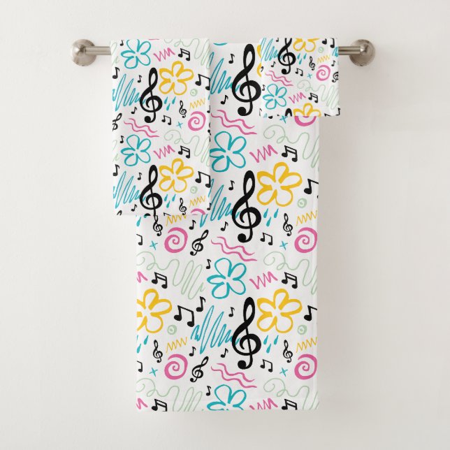 Conjunto De Toalhas Notas de Música Treble Clef 90s Style Gift (Insitu)