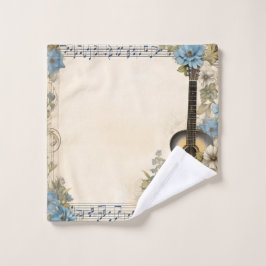 Conjunto De Toalhas Notas Musicais de Guitarra Azul Flores
