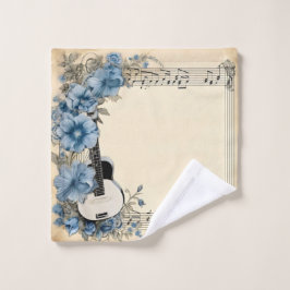 Conjunto De Toalhas Notas Musicais de Guitarra Azul Flores